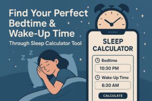 Online sleep calculator showing ideal bedtimes and wake-up times based on 90-minute sleep cycles