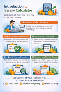 Introduction to Salary Calculator Online showing how users can calculate net salary, deductions, taxes, and take-home pay easily.