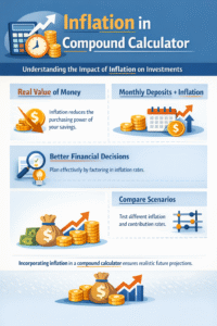 “Compound Calculator Online showing growth chart with monthly deposits and inflation impact for smarter investment planning”