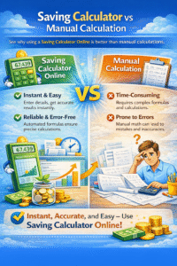 Saving Calculator Online vs manual calculation comparison showing fast automated savings calculation and complex manual math process