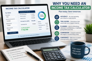 Income Tax Calculator helping users estimate tax refunds, calculate tax liability, and improve yearly tax planning with accuracy