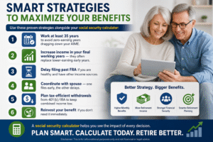 Senior couple using a social security calculator to maximize retirement benefits with smart claiming strategies and income planning