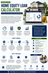 Personal Loan Calculator infographic explaining loan estimation, borrowing power, monthly payments, interest rates, repayment structure, and financial planning benefits for borrowers.