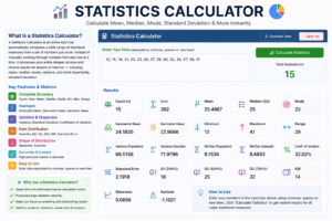 Standard Deviation Formula calculator showing sample and population standard deviation, variance, mean, quartiles, skewness, kurtosis, and complete statistical analysis results.