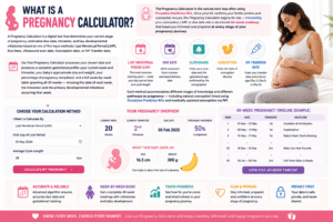 Ovulation Predictor Kits infographic showing fertility tracking, ovulation prediction, conception planning, pregnancy timeline calculation, and reproductive health monitoring.